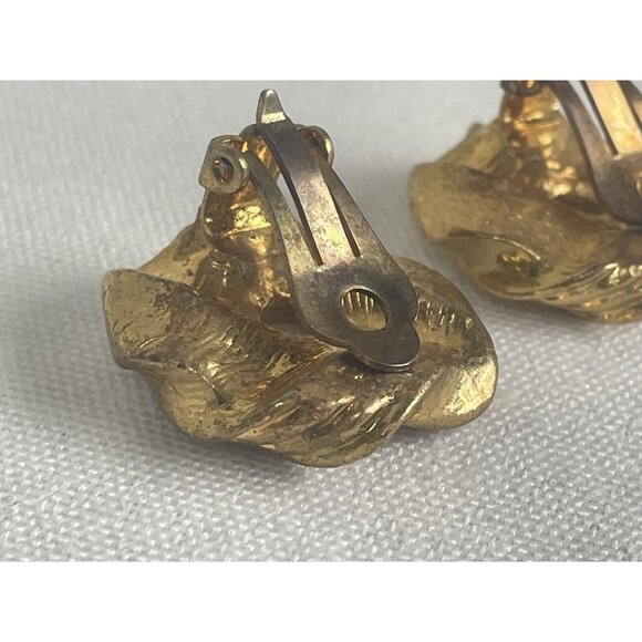 Vintage Gold Tone Twisted Knot Chunky Clip Earrings Textured Ribbed 80s 90s - Picture 5 of 6